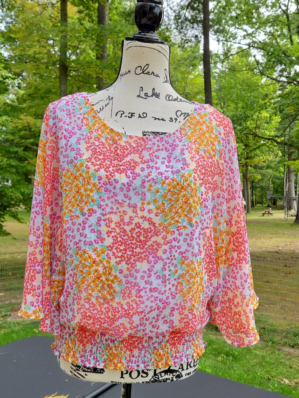 SAM & JESS ▪︎ Floral Smocked Drop Waist Blouse - Pink/Orange